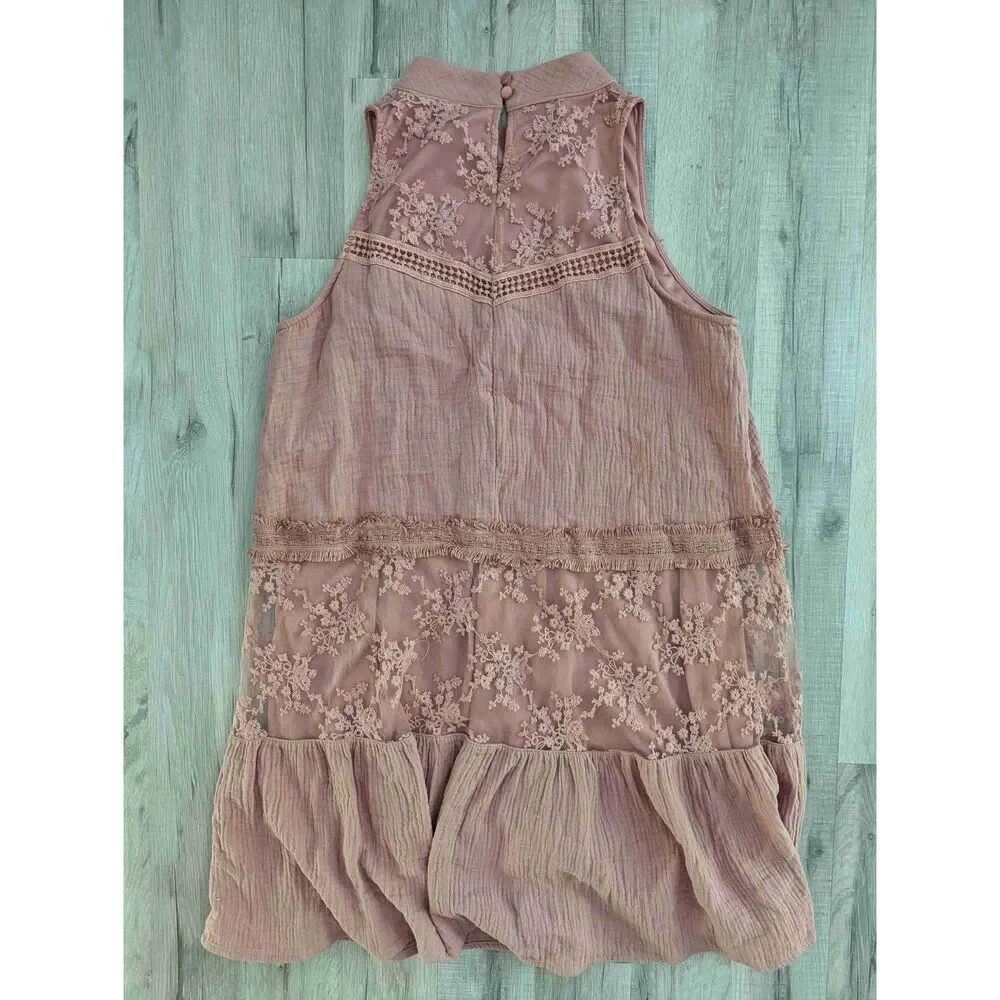 Altar'd State Floral Lace Sleeveless High Neck Dress Pink , Medium (w6) - Picture 7 of 7